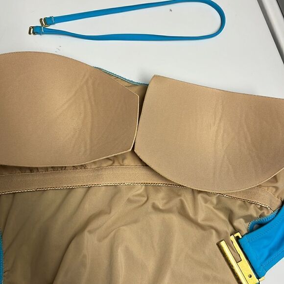 J. Crew Blue One Piece Halter Swim Suit with Cutout Back-& Metal Closure-Size 12 - Picture 12 of 16